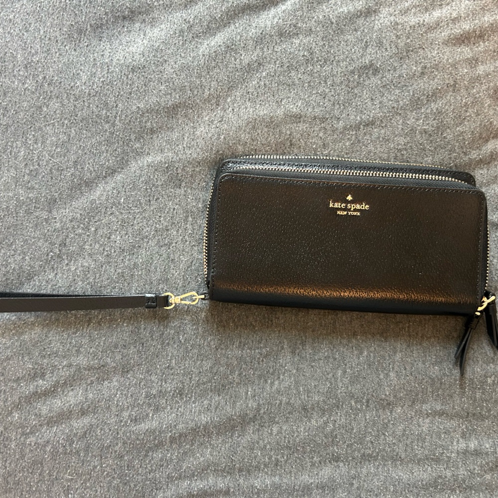 kate spade Black Leather Zip Wristlet with Detachable Strap